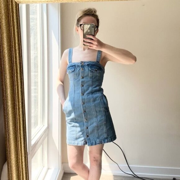 BDG Urban Outfitters Women’s Denim Mini Dress Snap Button Light wash Blue XS - Picture 6 of 16